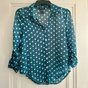 About A Girl Teal and White Polka Dot Shirt